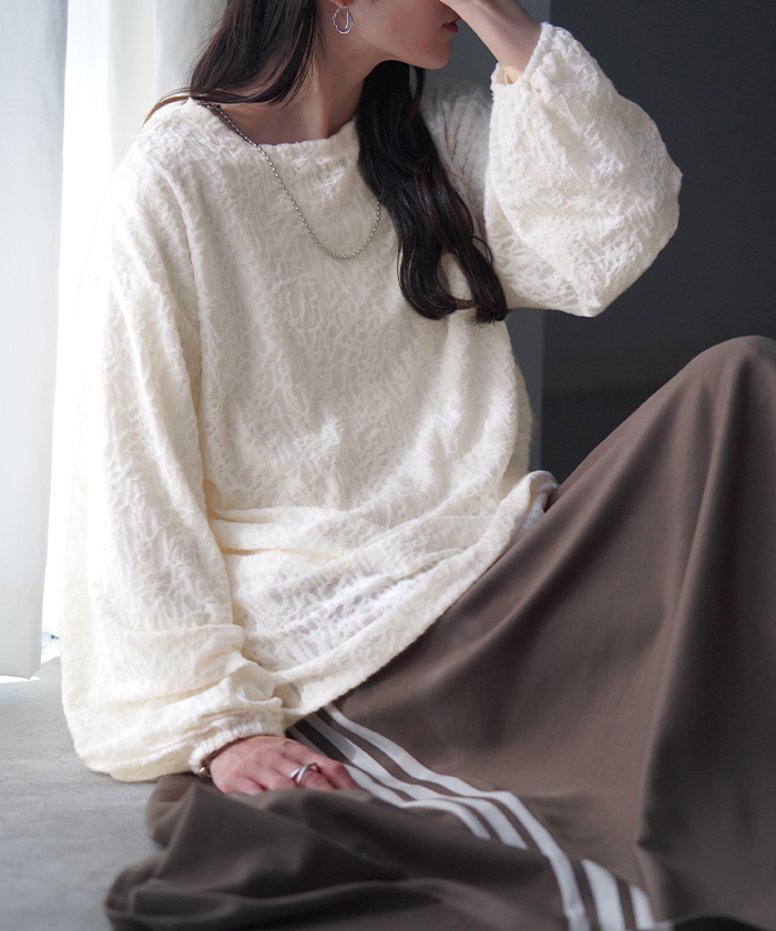 HUG.U（ハグユー） Tシャツ ロンT シアー ジャガード レディース