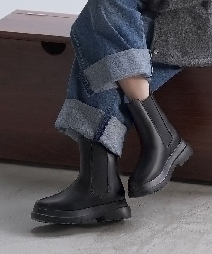 ブーツ フロントジップ レディース 合皮 フェイクレザー ショートブーツ ボリュームブーツ 大人カジュアル | HUG.U | 03