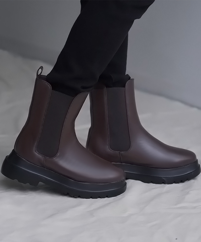 ブーツ フロントジップ レディース 合皮 フェイクレザー ショートブーツ ボリュームブーツ 大人カジュアル | HUG.U | 02