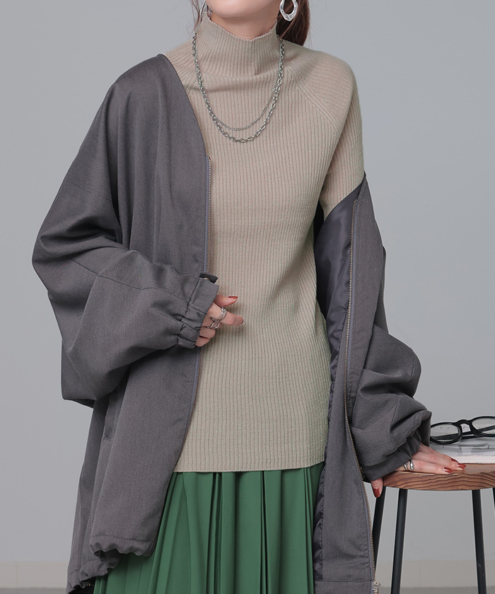 ニット 洗える リブ インナー レディース セーター トップス リブニット タートル タートルネック ハイネック きれいめ 薄手 長袖 無地 レイヤード 重ね着 長い | HUG.U | 01