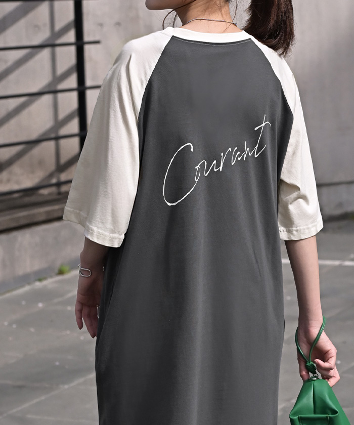 ワンピース Tシャツ ロゴ ワンピ レディース ロング ロングワンピース カットソー Aライン マキシ マキシワンピース ワンピ ロングワンピ 半袖 ラグランスリーブ | HUG.U | 02