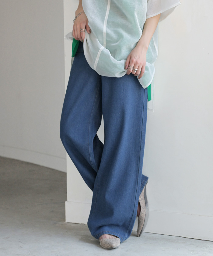 パンツ デニムパンツ レディース ワイドパンツ ワイド ジーンズ ジーパン フロント ポケット 無地 体型カバー ボトムス ボトム | HUG.U | 02