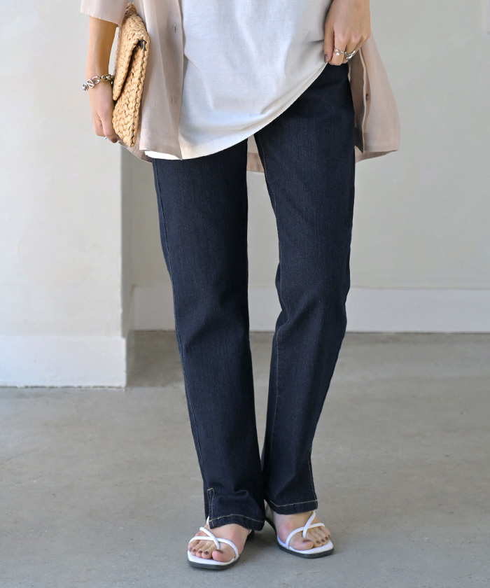 デニム パンツ デニムパンツ レディース ワイド ジーンズ ジーパン 体型カバー ボトムス ボトム ストレート | HUG.U | 03