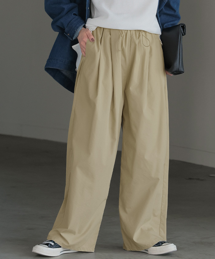 パンツ ナイロン 混 ワイドパンツ レディース ワイド ロング ボトムス ボトム ハイウエスト ズボン ずぼん ロングパンツ | HUG.U | 02