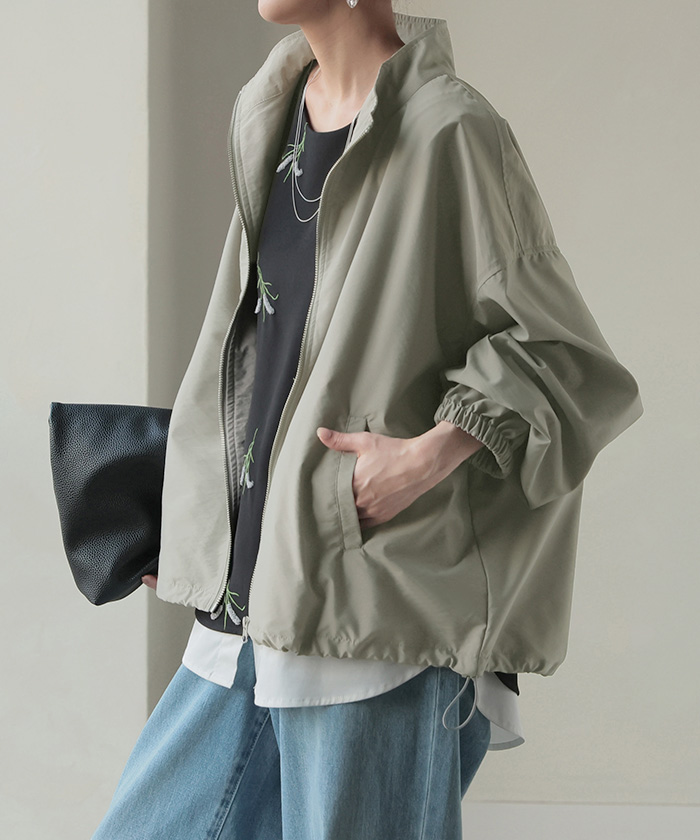 ブルゾン アウター スタンドネック レディース ジャンパー ライトアウター 羽織 軽い ドルマン | HUG.U | 03