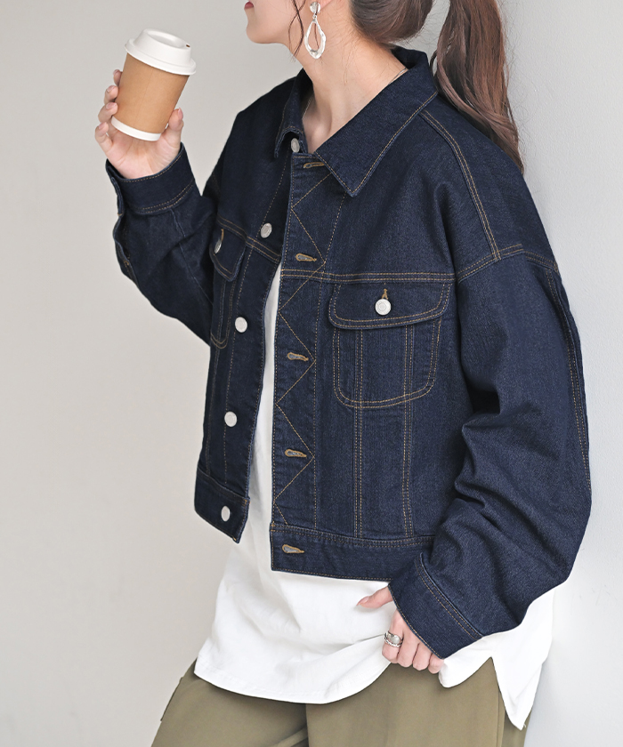 Gジャン ジャスト丈 デニム レディース ジャケット デニムジャケット デニムシャツ オーバー 長袖 羽織 | HUG.U | 02