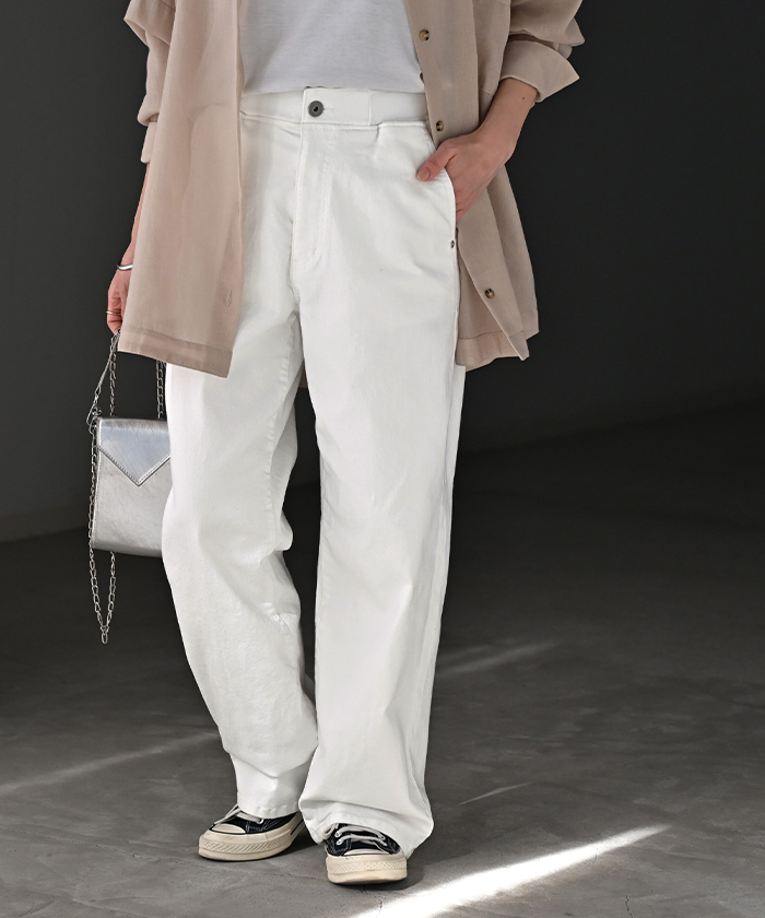 デニム パンツ UVカット 接触冷感 吸水 速乾 デニムパンツ レディース ワイドパンツ ワイド ジーンズ ジーパン ボトムス ボトム ストレート ズボン ハイウエスト | HUG.U | 01