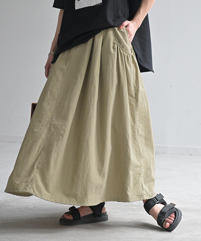 スカート  撥水 ロング 別売り セットアップ 可 レディース ボトムス ロングスカート カーゴ ゴム | HUG.U | 01