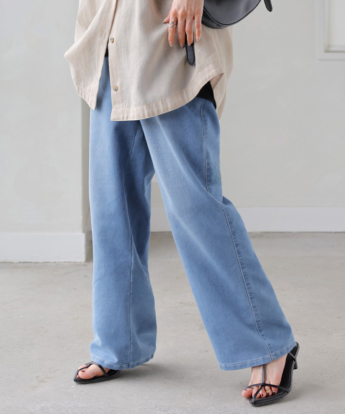 デニム パンツ 冷感 ワイドパンツ ワイド デニムパンツ 選べる シルエット 吸水 速乾 メッシュ レディース ジーンズ ジーパン 体型カバー ボトムス ストレート | HUG.U | 01
