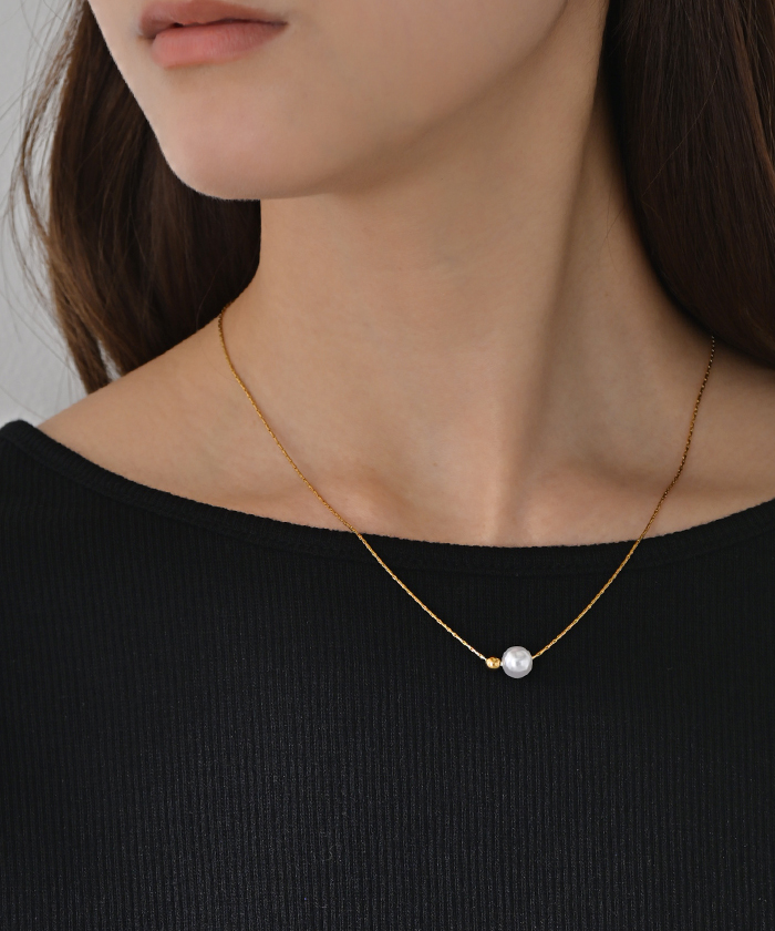 ネックレス パール モチーフ レディース アクセサリー チェーン ロング ロングネックレス オブジェ 錆びにくい ボール シルバー ゴールド アクセ ジュエリー | HUG.U | 01