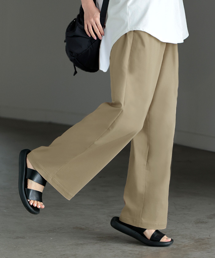 パンツ ワイド 接触冷感 レディース ワイドパンツ ロング ロングパンツ 軽量 体型カバー ボトムス ボトム ストレート ゆったり ハイウエスト ウエストゴム | HUG.U | 01