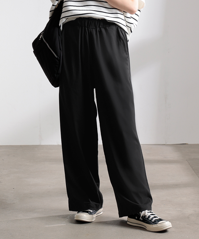 パンツ ワイド 接触冷感 レディース ワイドパンツ ロング ロングパンツ 軽量 体型カバー ボトムス ボトム ストレート ゆったり ハイウエスト ウエストゴム | HUG.U | 04