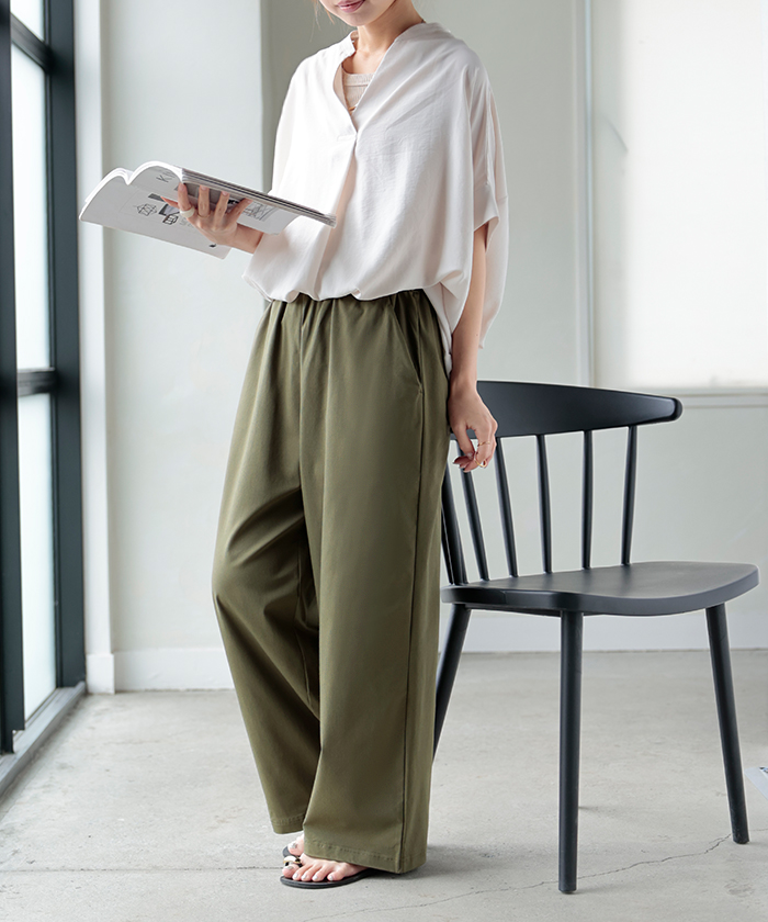 パンツ ワイド 接触冷感 レディース ワイドパンツ ロング ロングパンツ 軽量 体型カバー ボトムス ボトム ストレート ゆったり ハイウエスト ウエストゴム | HUG.U | 02