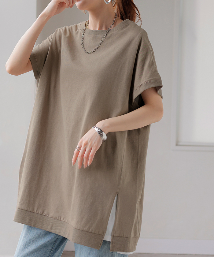 カットソー Tシャツ レディース 半袖 ブラウス チュニック 半袖tシャツ コットン インナー ロンＴ 綿 無地 ゆったり ラフ カジュアル 春 ス tシャツ レディース 半袖 トップス チュニック丈 カットソー