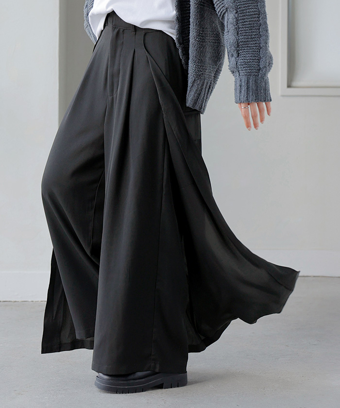 パンツ スカパン 体型カバー ワイド レディース ワイドパンツ カーゴパンツ ウエストゴム スカート ロング | HUG.U | 03