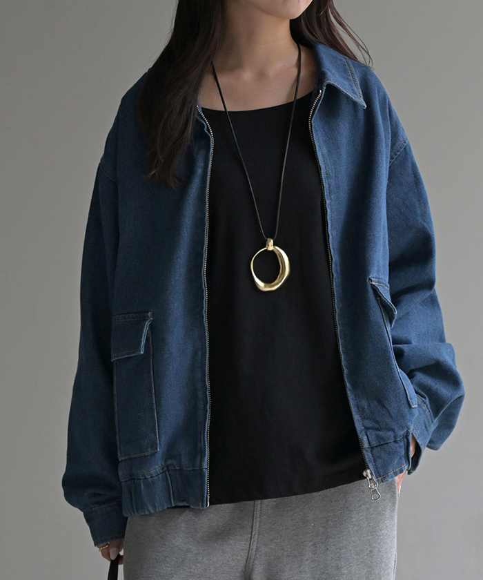 ジャケット デニム ロング レディース デニム ロング ジャケット デニムジャケット ブルゾン オーバー 長袖 羽織 ジーンズ 綿100％ | HUG.U | 02