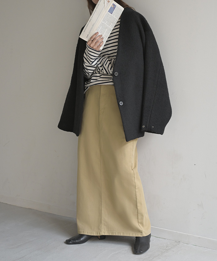 スカート ロング タイト レディース タイトスカート Iライン ストレッチ ロングスカート 綿 混 ボトムス ボトム マキシ マキシスカート スリット 無地 ゆったり | HUG.U | 02