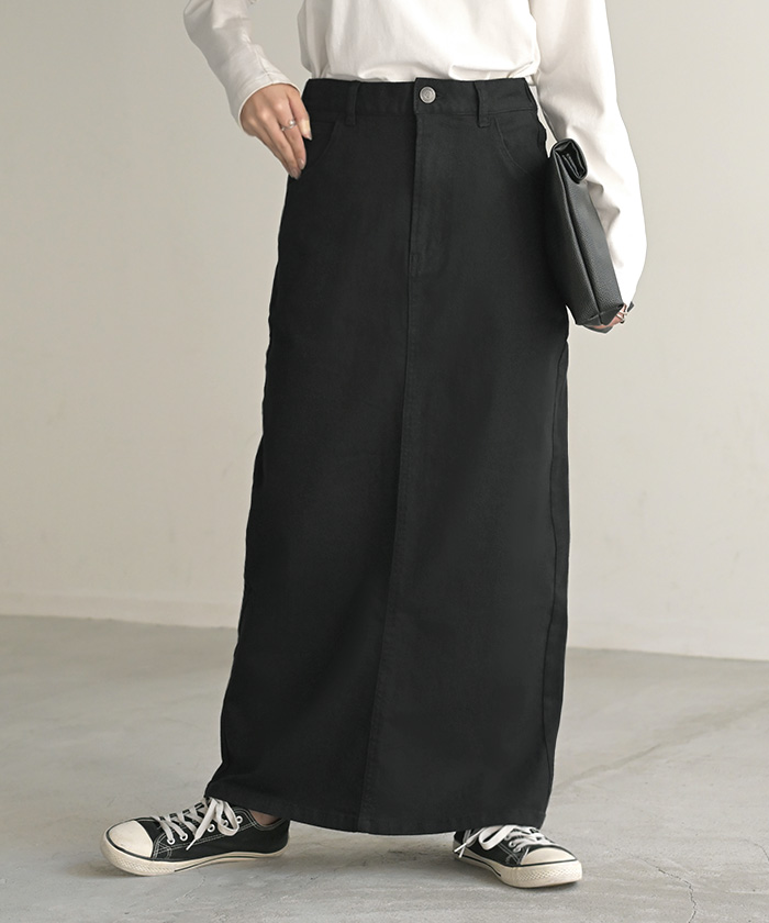 スカート ロング タイト レディース タイトスカート Iライン ストレッチ ロングスカート 綿 混 ボトムス ボトム マキシ マキシスカート スリット 無地 ゆったり | HUG.U | 04