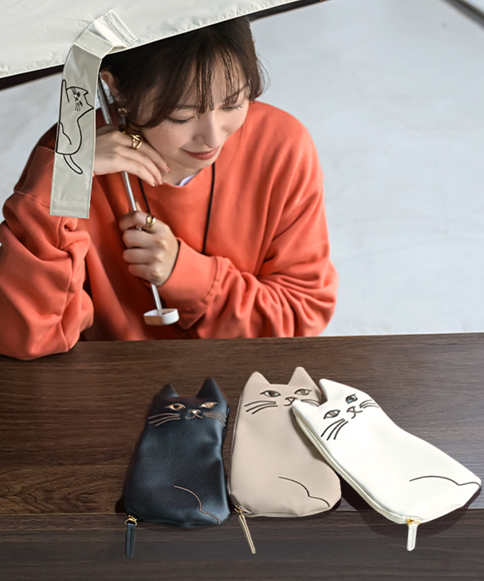 折りたたみ傘 猫 ポーチ 付き 日傘 完全遮光 晴雨兼用 折りたたみ UVカット 小さい 遮光 100 紫外線カット UV レディース 紫外線対策 折り畳み 軽量 軽い 雨傘 | HUG.U | 01