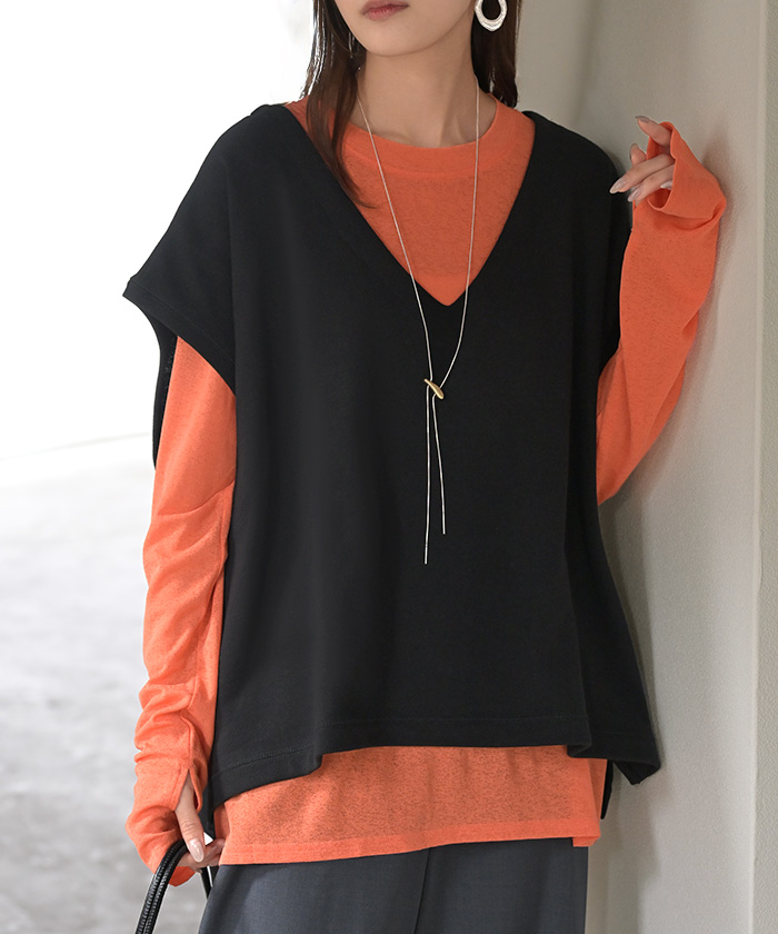 HUG.U（ハグユー） ベスト 深V ウラケ レディース トップス ノーカラー