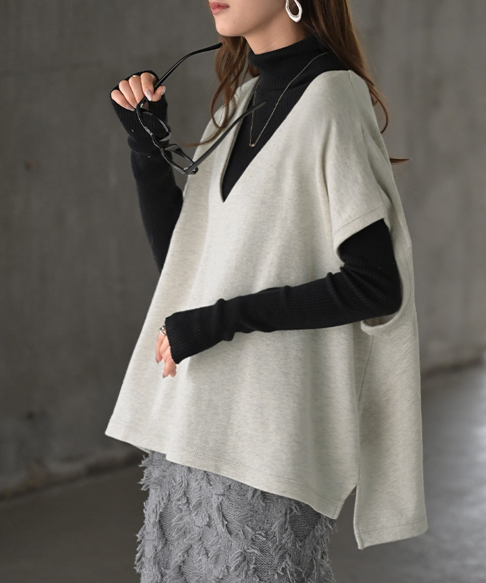 HUG.U（ハグユー） ベスト 深V ウラケ レディース トップス ノーカラー