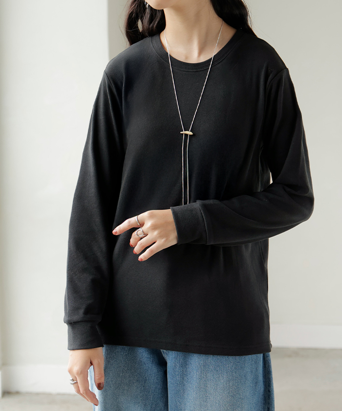 カットソー インナー 発熱 ロンT レディース 吸湿発熱 ヒートインナー トップス 長袖 Tシャツ ロング ティーシャツ ロンティー クルーネック 長い 無地 タイト | HUG.U | 03