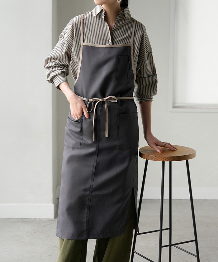 エプロン バッククロス 撥水 軽量 ロング レディース h型 ワークエプロン ロングエプロン ロング丈 軽い 薄い メンズ 大人 無地 シンプル おしゃれ | HUG.U | 03