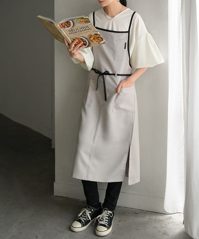 エプロン バッククロス 撥水 軽量 ロング レディース h型 ワークエプロン ロングエプロン ロング丈 軽い 薄い メンズ 大人 無地 シンプル おしゃれ | HUG.U | 02