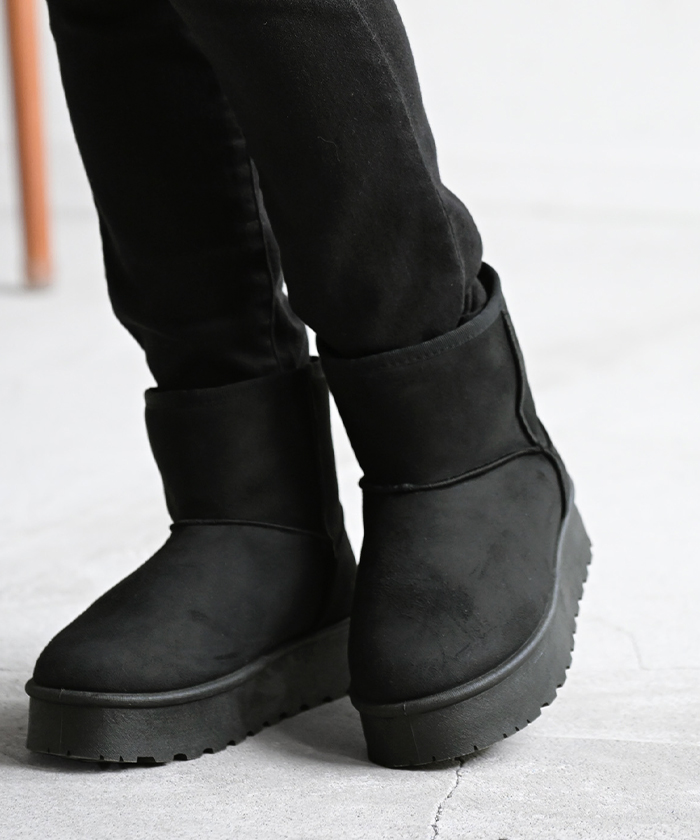 ブーツ ムートン 風 ショート丈 23.0cm 24.5cm 厚底 レディース 靴 撥水 ムートンブーツ 厚底ブーツ シューズ あったか スウェード カジュアル くつ | HUG.U | 03