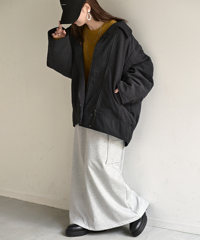 アウター ベスト 2way 中綿 レディース 中綿ジャケット 中綿コート 中綿ベスト ロング パーカー ジャケット ブルゾン オーバー ライダース コート ジレ | HUG.U | 03