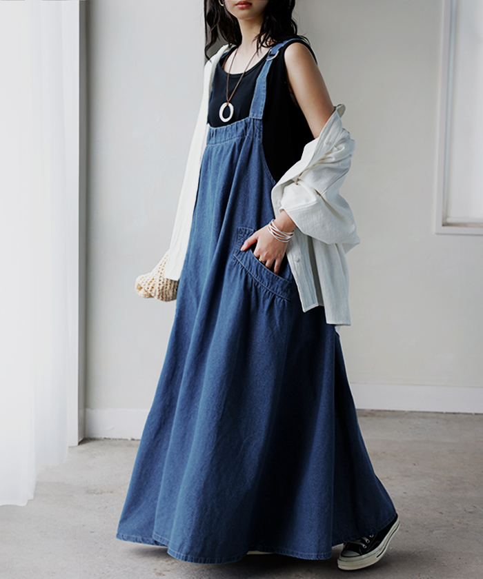 美品　yuni シャーベットジャンパースカートワンピース HUG.U（ハグユー） ジャンパースカート デニム ジャンスカ ワンピース