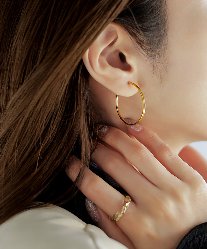 イヤリング サージカルステンレス ピアスに見える イヤカフ イヤーカフ シルバー ゴールド 金属アレルギー 金アレ アレルギー対応 ノンホール フープイヤリング | HUG.U | 02