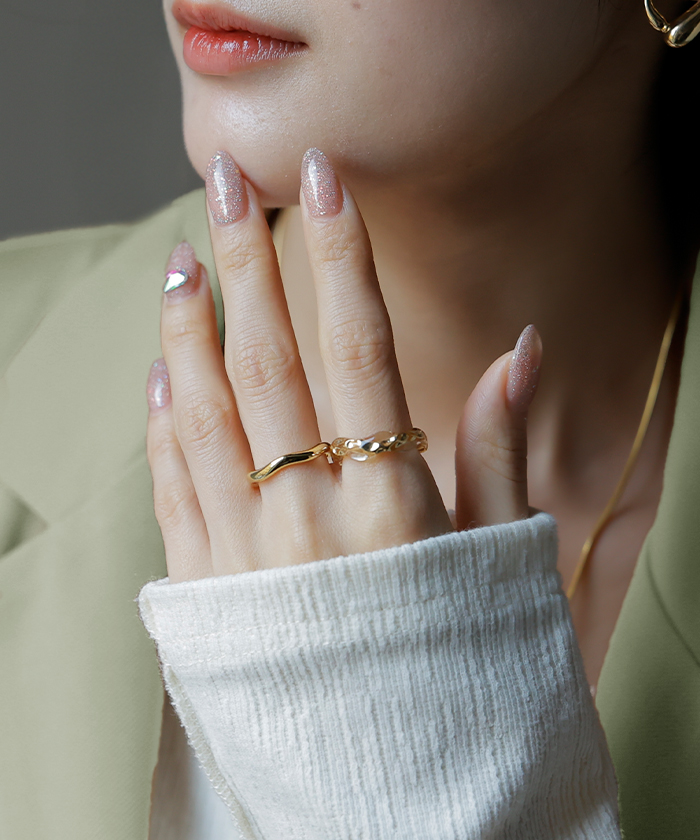 リング 2点セット アクセサリー クリア メタル ニュアンス レディース 指輪 アクセ シルバー ゴールド シルバーアクセサリー S字 ツイスト レイヤード | HUG.U | 02