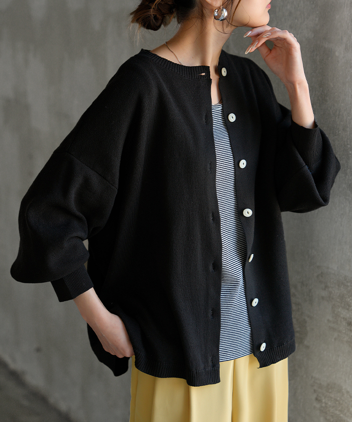 カーディガン ニット 洗える レディース トップス セーター カーデ ニットカーディガン ジャスト丈 長袖 羽織 クルーネック リブ ウォッシャブル イージーケア | HUG.U | 04