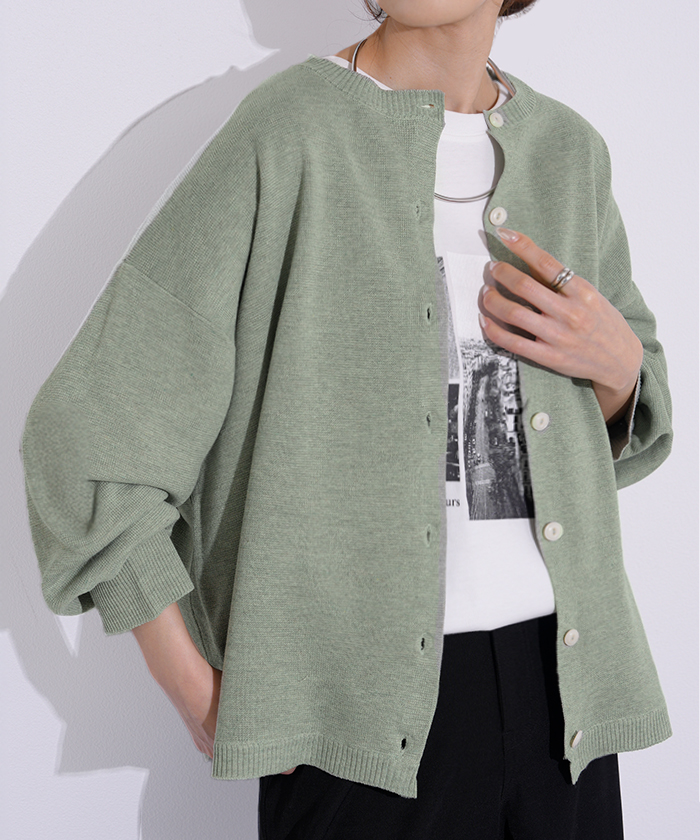 カーディガン ニット 洗える レディース トップス セーター カーデ ニットカーディガン ジャスト丈 長袖 羽織 クルーネック リブ ウォッシャブル イージーケア | HUG.U | 03