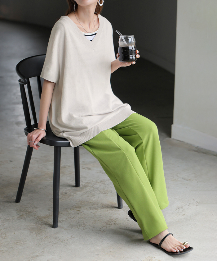 ベスト ニット 洗える 綿100 レディース トップス ロング チュニック ロングベスト ノースリーブ Vネック 薄手 軽い ウォッシャブル レイヤード ちくちくしない | HUG.U | 04