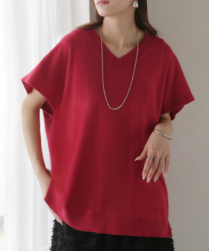 ベスト ニット 洗える 綿100 レディース トップス ロング チュニック ロングベスト ノースリーブ Vネック 薄手 軽い ウォッシャブル レイヤード ちくちくしない | HUG.U | 03