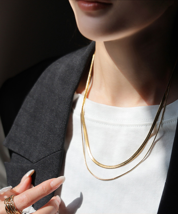 ネックレス アクセサリー サージカルステンレス 2連 シルバー ゴールド 金属アレルギー 錆びにくい セット アクセ スネークネックレス チェーンネックレス | HUG.U | 02