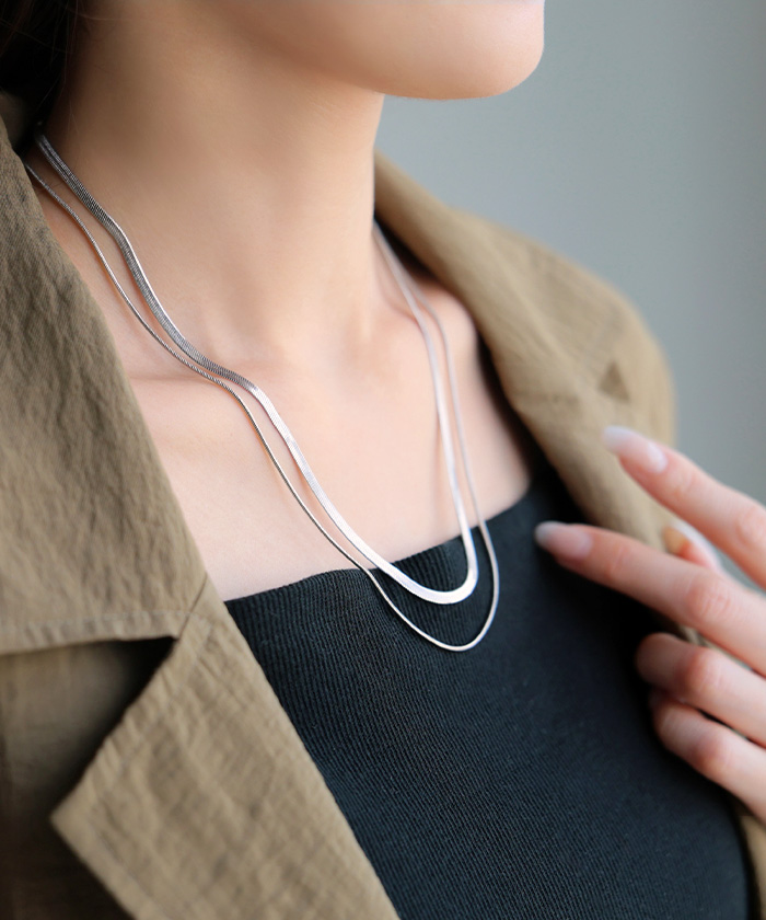 ネックレス アクセサリー サージカルステンレス 2連 シルバー ゴールド 金属アレルギー 錆びにくい セット アクセ スネークネックレス チェーンネックレス | HUG.U | 01