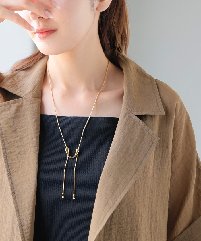 ネックレス サージカルステンレス 金アレ 対応 ロング ループ タイ レディース アクセサリー アクセ ニュアンス 錆びにくい イージーケア 変色しにくい 水濡れ | HUG.U | 02