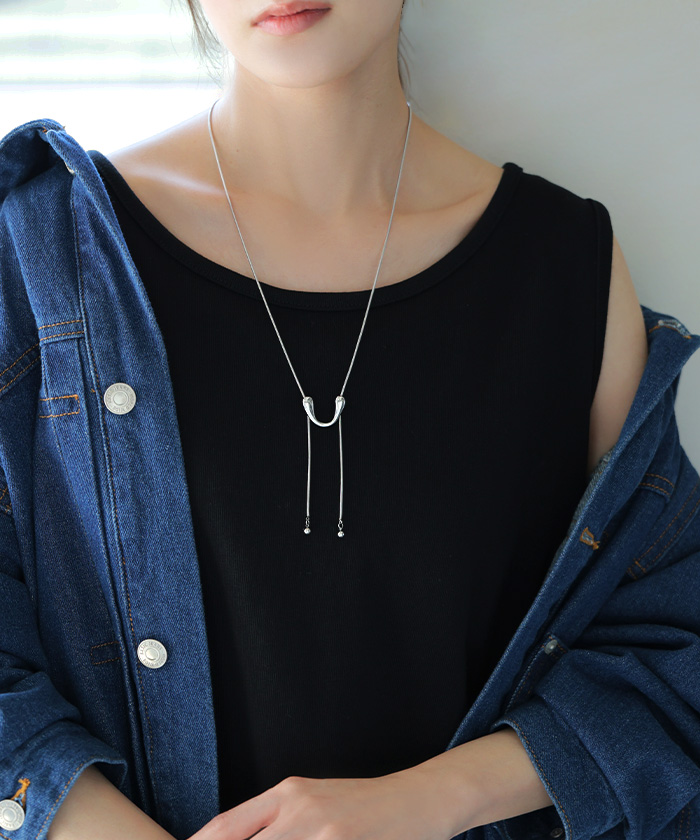 ネックレス サージカルステンレス 金アレ 対応 ロング ループ タイ レディース アクセサリー アクセ ニュアンス 錆びにくい イージーケア 変色しにくい 水濡れ | HUG.U | 01