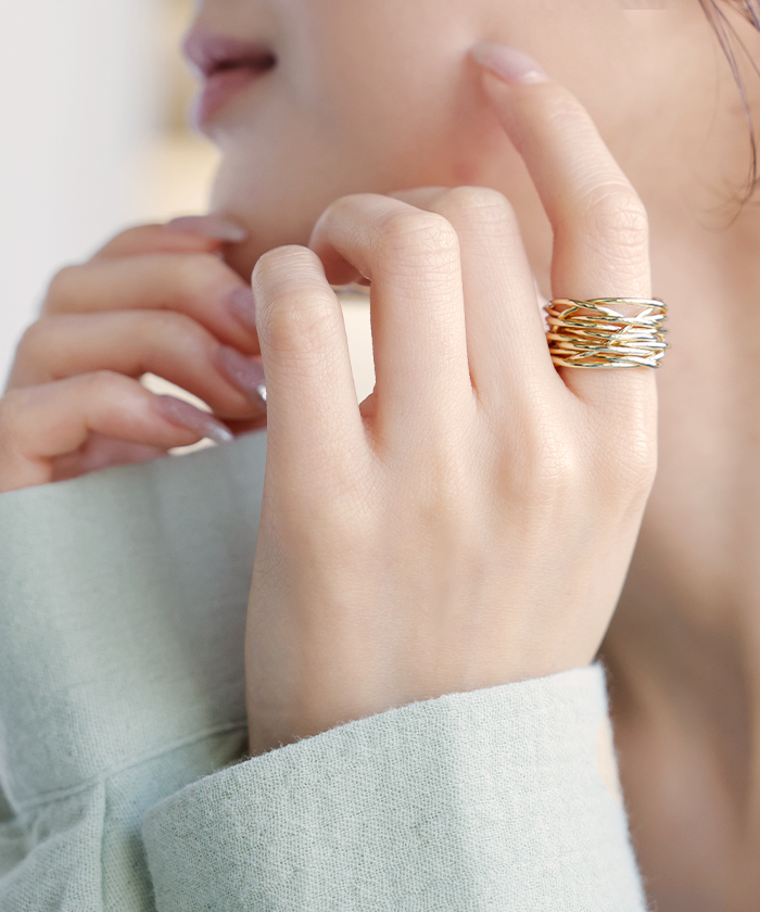 リング ニュアンス ウェーブ メタル モチーフ アクセサリー レディース 指輪 アクセ ボリューム ウェーブリング ゴールド シルバーアクセサリー オープンカフ | HUG.U | 02