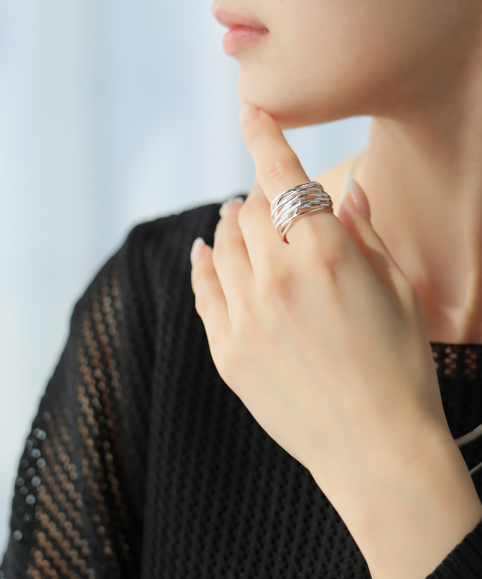 リング ニュアンス ウェーブ メタル モチーフ アクセサリー レディース 指輪 アクセ ボリューム ウェーブリング ゴールド シルバーアクセサリー オープンカフ | HUG.U | 01