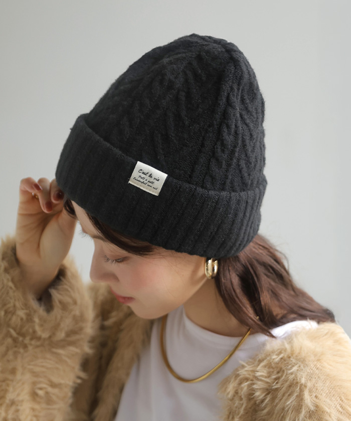 ニット帽 ニット レディース 2WAY リバーシブル リブ編み ケーブル編み ニットキャップ ニットハット ビーニー ワッチ 帽子 2way帽子 リブ | HUG.U | 04