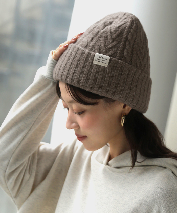 ニット帽 ニット レディース 2WAY リバーシブル リブ編み ケーブル編み ニットキャップ ニットハット ビーニー ワッチ 帽子 2way帽子 リブ | HUG.U | 03