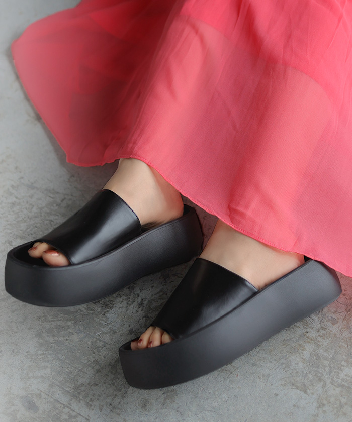 サンダル 厚底 レザー 風 レディース 5cm ソール 厚底サンダル 厚底ソール ウェッジソール ウェッジソールサンダル | HUG.U | 02