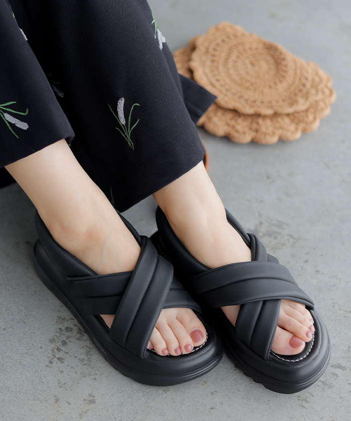 サンダル 厚底 シューズ 靴 軽量 クロス ベルト 歩きやすい オープントゥ きれいめ おしゃれ カジュアル | HUG.U | 01