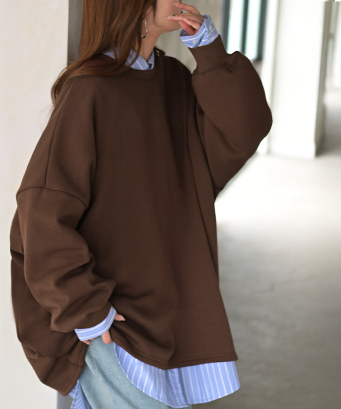 スウェット 選べる裏地  裏シャギー パイル地 レディース トレーナー トップス 大きいサイズ メンズライク ドルマンスリーブ ビッグサイズ カジュアル ビッグ | HUG.U | 04