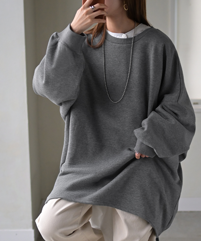 スウェット 選べる裏地  裏シャギー パイル地 レディース トレーナー トップス 大きいサイズ メンズライク ドルマンスリーブ ビッグサイズ カジュアル ビッグ | HUG.U | 03