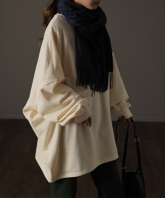 スウェット 選べる裏地  裏シャギー パイル地 レディース トレーナー トップス 大きいサイズ メンズライク ドルマンスリーブ ビッグサイズ カジュアル ビッグ | HUG.U | 09